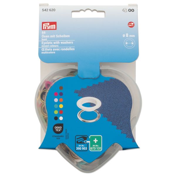 Vario Eyelets with washers, mixed colours, in heart-shaped box, 8 mm
