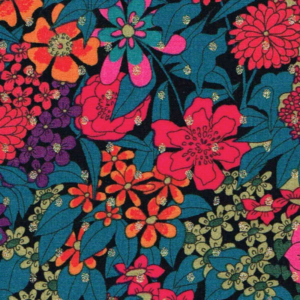 Colorful floral pattern on a black background