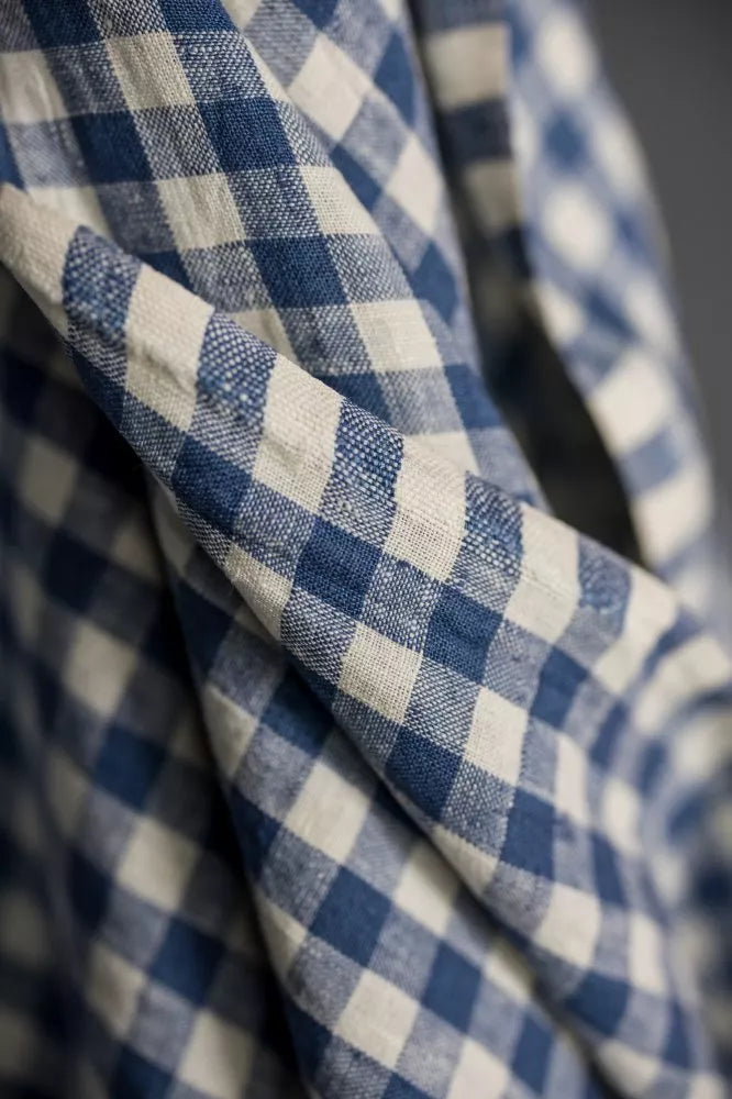 Close-up of blue and white checkered fabric
