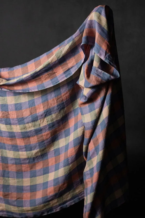lavender, sage green, cornflower blue and rust pink in a bold block check