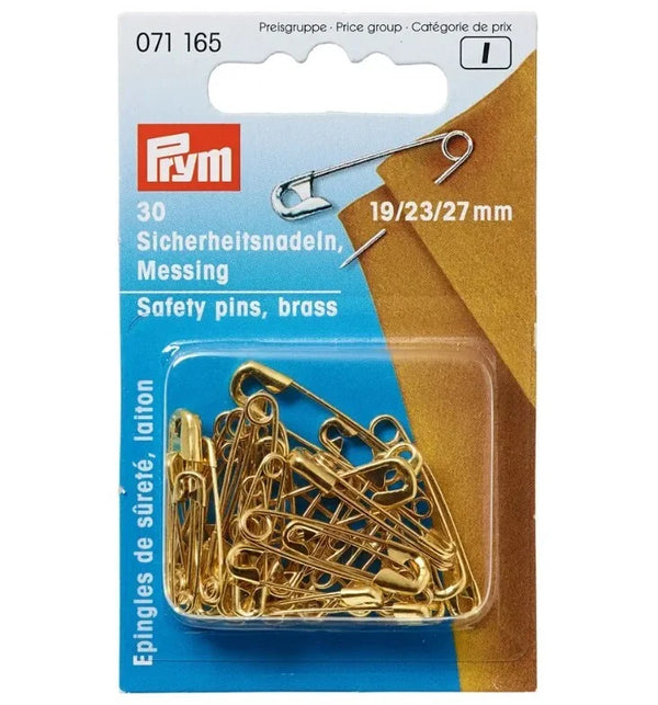 Prym Safety Pins - 30 x brass 19/23/27mm