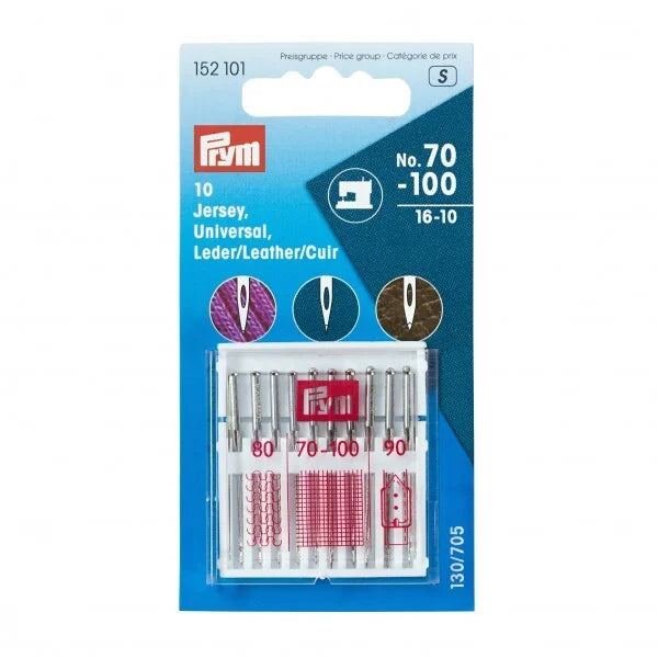 Prym universal Leather/Jersey sewing machine needles, 130/705, 70-100